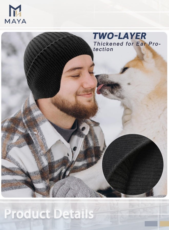 Maya 2 Pcs Winter Beanies with Ear Flaps for Men Women, Couple Winter Hat Soft Warm Knitted Beanie Hat Breathable Hat, Warm Knit Ear Flaps Cap Unisex Outdoor - Image 3